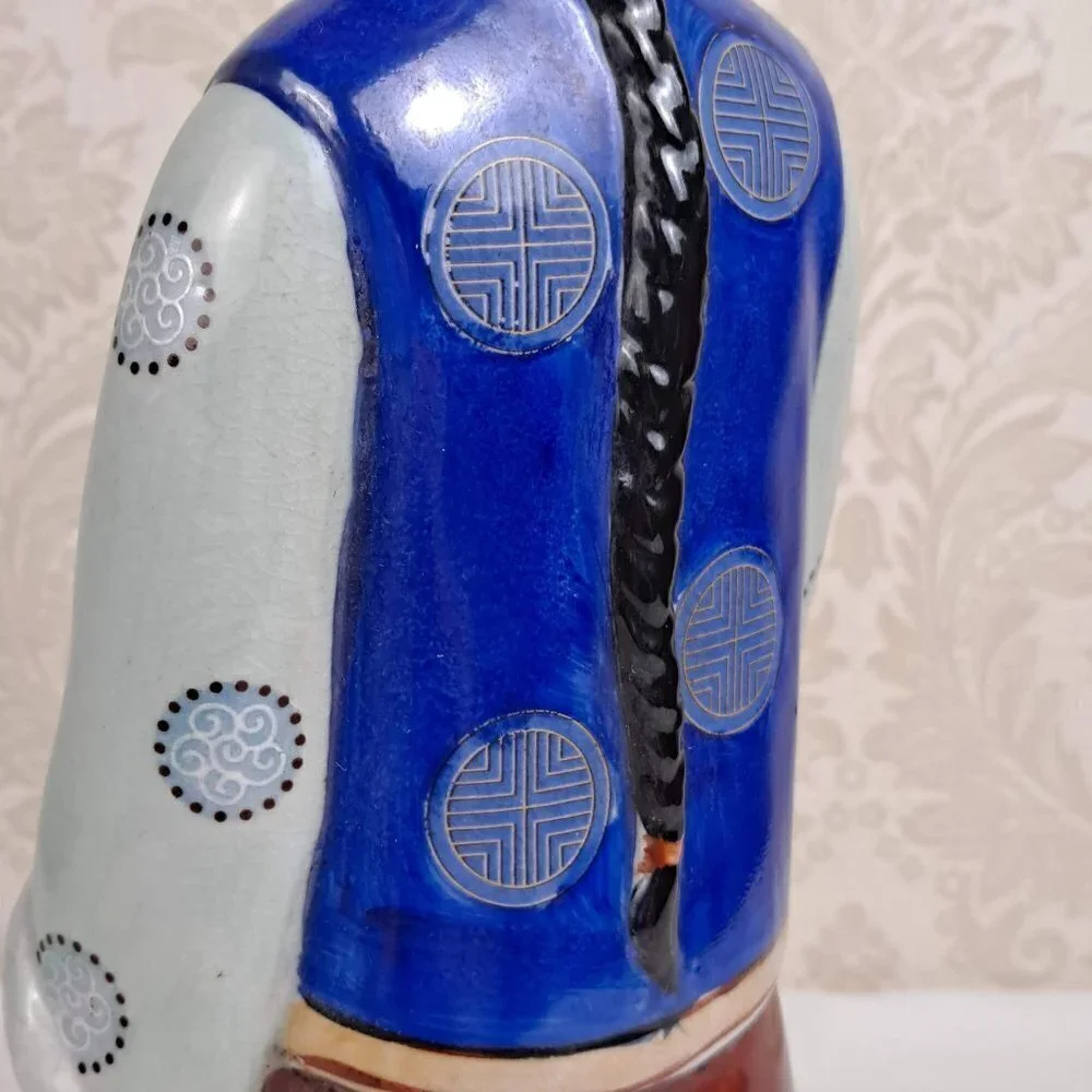 Vintage Porcelain Chinese Boy Statue Traditional Clothing Hand Painted